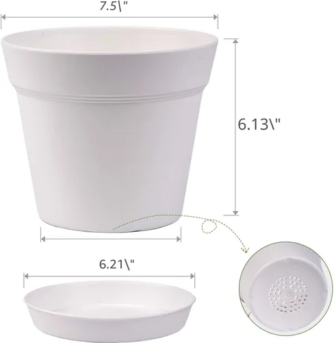 Miniatura 5 de homenote Macetas para plantas, 8 macetas de plástico de 7.5 pulgadas con múltiples agujeros de drenaje y bandeja, macetas para todas las flores