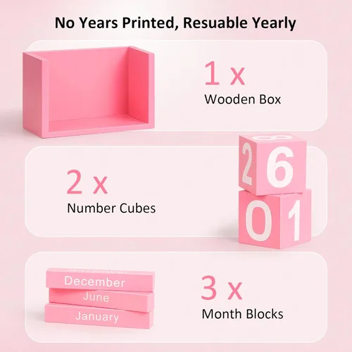 Miniatura 4 de Calendario de Bloques de Madera para Escritorio, Calendario Perpetuo de Escritorio de Tamaño Pequeño, Lindo Juego de Bloques de Fecha para Rosa