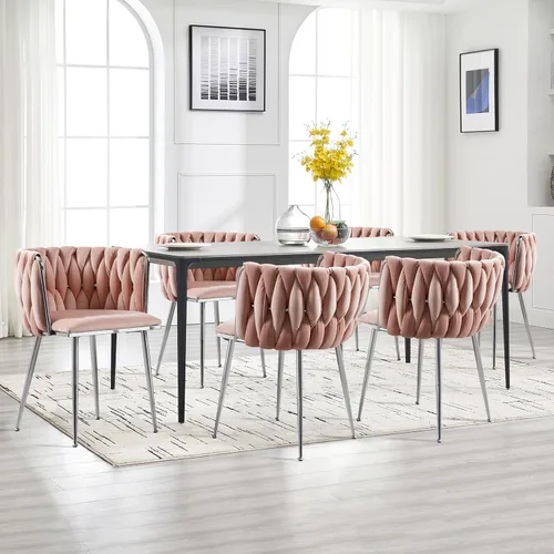 Miniatura 12 de Juego de 2 sillas de comedor de terciopelo, sillas de comedor tapizadas tejidas, sillones de ocio de lujo, sillas decorativas modernas con patas