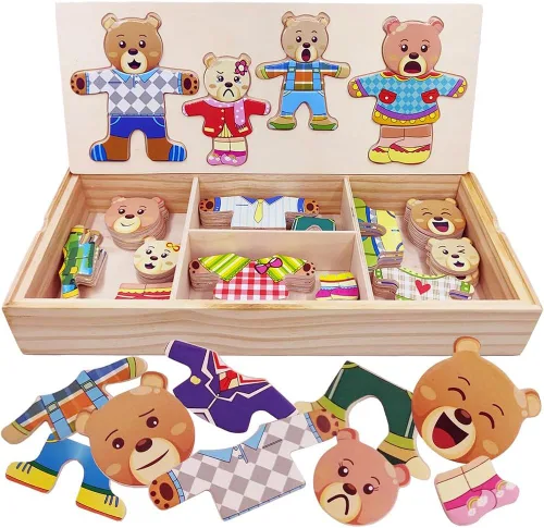 Caja de rompecabezas de vestir de madera LilyBeauty para niños pequeños (72 piezas), juegos de rompecabezas de cambiar de ropa, juguetes de