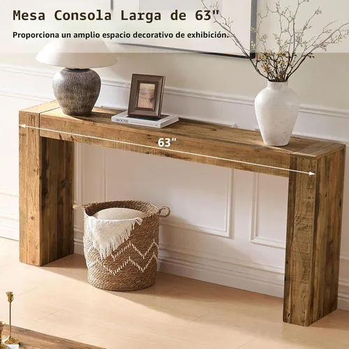 Miniatura 9 de Mesa consola de madera maciza recuperada para entrada, mesa rectangular de 63 pulgadas de largo detrás del sofá, moderna mesa de entrada de pasillo