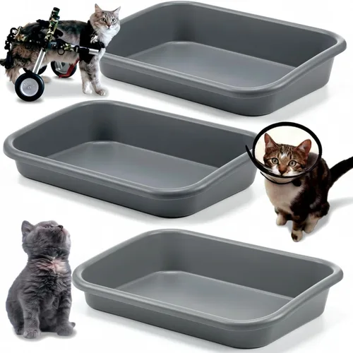 Miniatura 7 de Uiifan 3 cajas de arena para gatos mayores de entrada baja, caja de arena de gran tamaño para mascotas de entrada baja con parte superior abierta