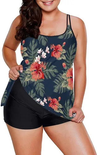 Miniatura 4 de Urchics - Traje de baño 2023, para mujer, tankini de dos piezas, con control de abdomen, camiseta fluida sin mangas, con short