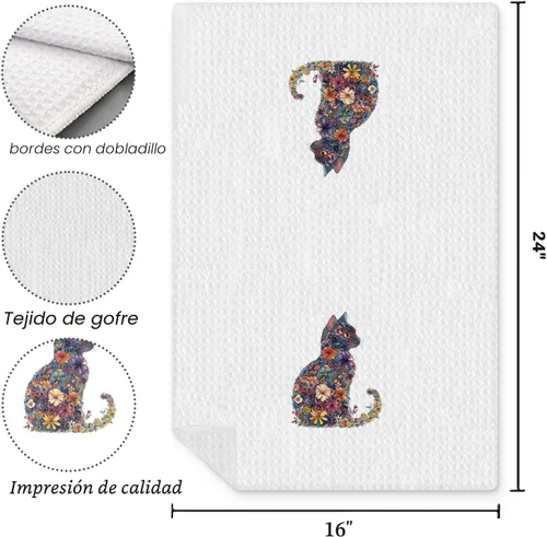 Miniatura 6 de Toalla de cocina con gato floral, toalla de mano con gato floral para decoración de baño, toalla de té para platos de cocina con gatito