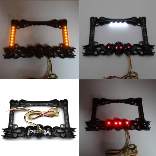 Miniatura 6 de MT294-006- 3D SKULL FLAME BONES NEGRO MOTOCICLETA PLACA MARCO Compatible con HARLEY-DAVIDSON Negro