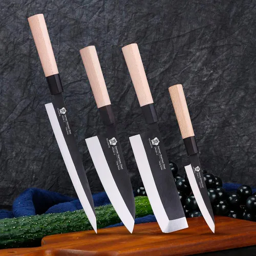 Miniatura 8 de WILDMOK GYUTO - Juego de 4 cuchillos de chef de sushi Yanagiba-Deba-Nakiri-Utilidad, cuchillos de fileteado de pescado con hoja de acero alemán