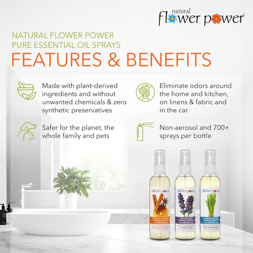 Miniatura 2 de Natural Flower Power Ambientador en aerosol – Eliminador de olores con aceites esenciales para el hogar, automóvil y tela – Libre de crueldad animal