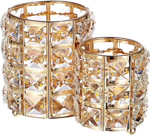 Hipiwe Soporte para brochas de maquillaje, organizador de brochas de maquillaje de cristal dorado brillante, soporte redondo para control remoto,