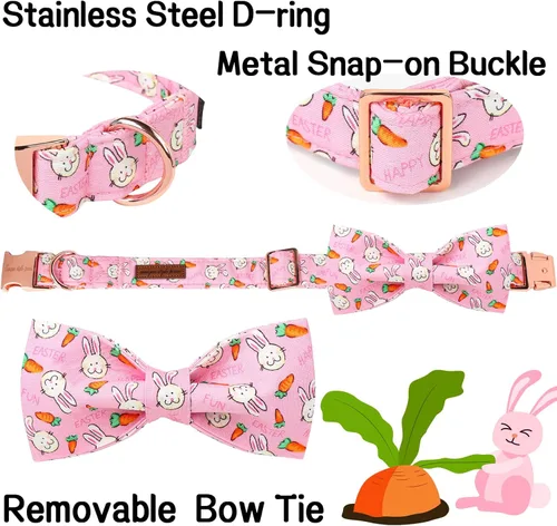 Miniatura 2 de Unique style paws Collar de Pascua para perro con pajarita de conejo y zanahoria para cachorros pequeños, medianos y grandes, S