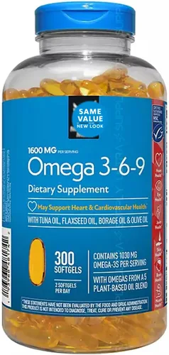 Members Mark Omega 3-6-9 cápsulas blandas, 1600 mg, (300 unidades) - Corazón, cerebro, articulaciones, piel y salud ocular, mezcla de ácidos grasos