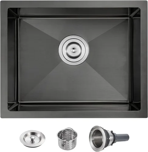 Miniatura 9 de POPFLY Fregadero de cocina de montaje inferior de 20 pulgadas, fregadero de acero inoxidable 304 de 20 x 17 pulgadas, calibre 18, cuenco cuadrado