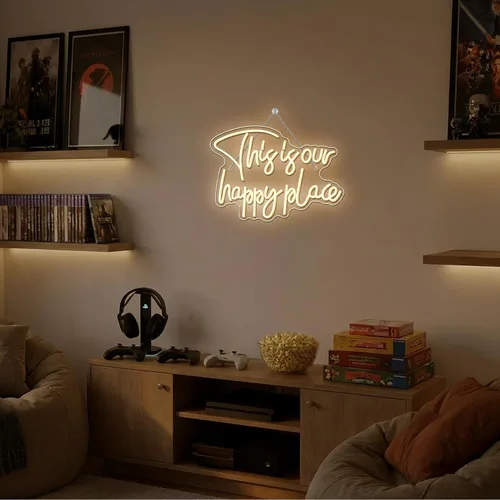Miniatura 7 de NOSUN Letrero de neón con texto en inglés «This is Our Happy Place» para decoración de pared, regulable, luz blanca cálida, para dormitorio, aula