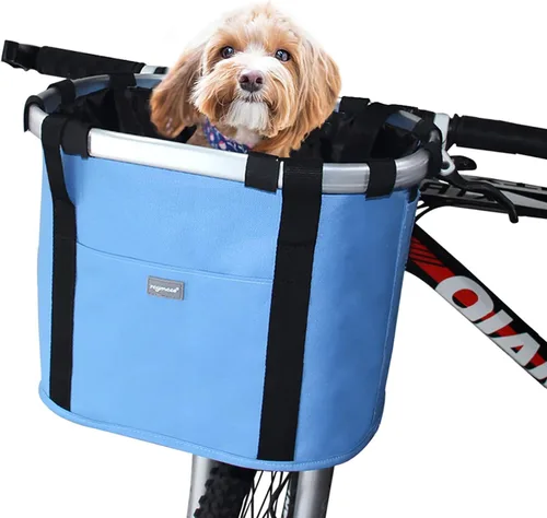 Miniatura 13 de RAYMACE Cesta de bicicleta para perros, cesta para manubrio de bicicleta delantera, plegable, desmontable, de liberación rápida, fácil de instalar