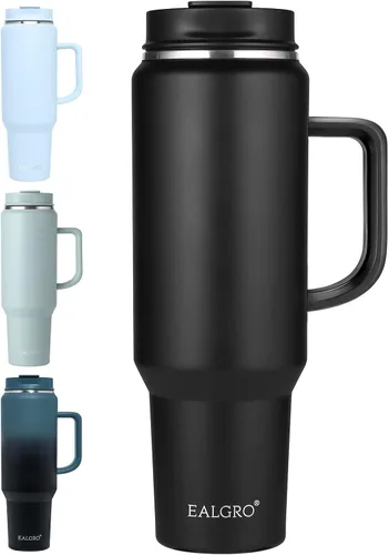 Miniatura 25 de EALGRO Botella de agua aislada de 40 onzas con popote y asa, frasco de agua deportivo de metal grande, taza de café de viaje de acero inoxidable