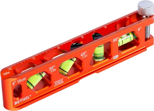 Miniatura 11 de Nivel Torpedo BETHEL, Nivel Magnético de Conducto con 4 Burbujas, Ranura en V y Pista Magnética, Construcción de Aleación de Aluminio, Naranja