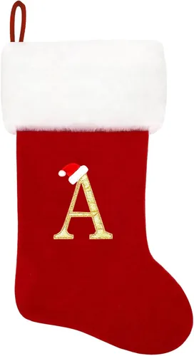 Miniatura 193 de Calcetines de Navidad bordados de 20 pulgadas con monograma, terciopelo negro con puño de felpa blanca supersuave, adornos clásicos para decoración
