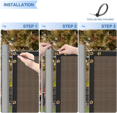 Miniatura 5 de E&K Sunrise Pantalla de Valla de Privacidad de 8' x 25' con Ojales, Cubierta de Valla Cortavientos para Exteriores Pantalla de Privacidad con Marrón