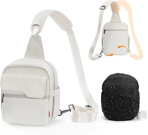 Miniatura 13 de Cwatcun - Bolsa de cámara tipo bandolera compacta, pequeña, impermeable de lona con funda para la lluvia, bolsa de fotografía para viajes para Negro
