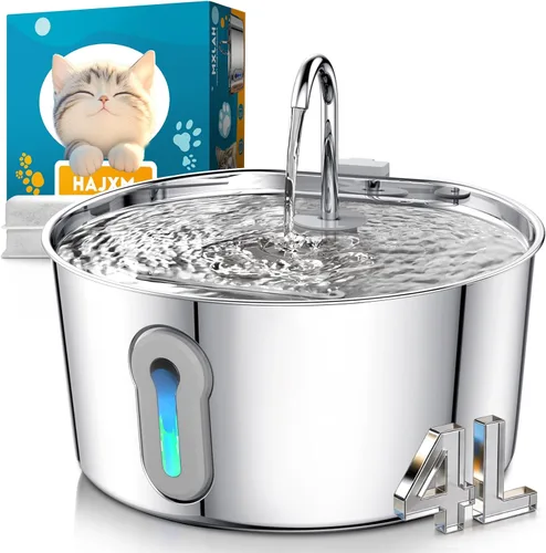 Fuente de agua para gatos de acero inoxidable, dispensador automático de agua para perros de 135 oz/4 litros con bomba ultra silenciosa y 2 filtros