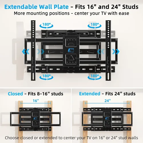 Miniatura 2 de HOME VISION Full Motion Articulating TV Wall Mount for 37-90 Inch TVs, Fits 24" Wood Studs (8-24"), Heavy Duty TV Bracket Holds 132 lbs, Mounts