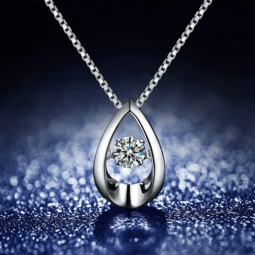 Miniatura 5 de Han han 18K White Gold Plated 925 Sterling Silver Tear Drop Pendant Necklace for Women with CZ Diamond, 5A+ Cubic Zirconia Necklace for Women