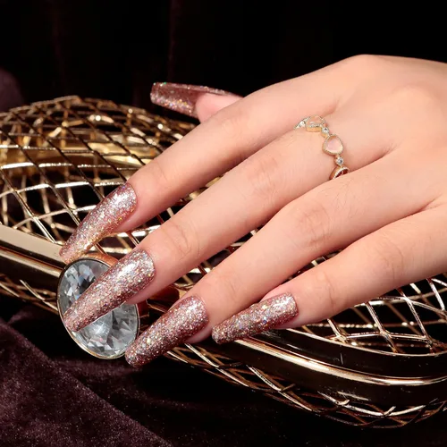 Miniatura 2 de MAYCHAO Esmalte de uñas de gel con purpurina de oro rosa de 0.5 fl oz, 1 esmalte de gel de oro rosa brillante, esmalte de uñas LED UV, arte de uñas