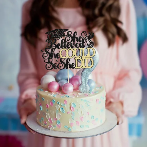 Miniatura 7 de 1 pieza de decoración para tartas con tapa de graduación con purpurina para la clase de 2026, decoración de pastel de graduación para graduación
