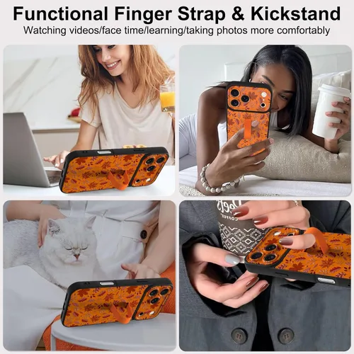 Miniatura 5 de Funda compatible con iPhone 17 Pro con correa de mano para los dedos, bonita funda de teléfono de otoño con hojas de arce para mujeres y hombres