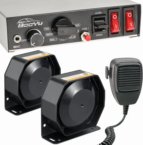 Sirena de emergencia policial de 12 V 400 W para vehículos camiones, 9 tonos delgados altavoz bocina alarma sistema PA para ambulancia de bomberos