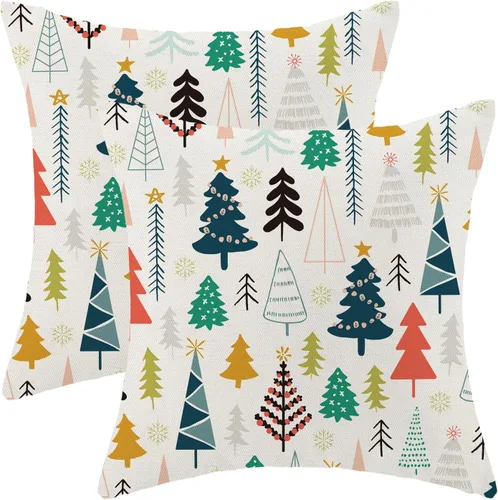 Miniatura 17 de Juego de 2 fundas de almohada de Navidad de 18 x 18 pulgadas, decoración de árbol de Navidad, fundas de almohada decorativas de invierno