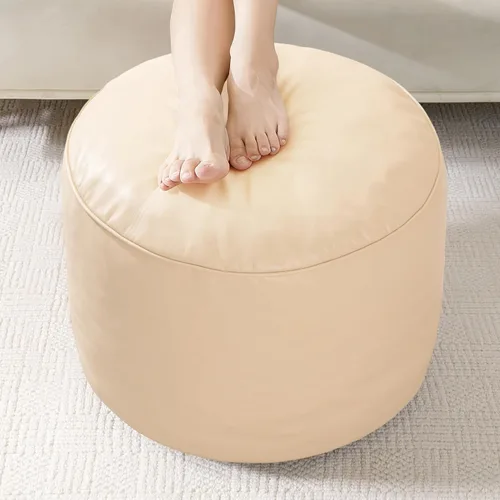 HIGOGOGO Puf redondo de relleno otomano, pufs de piel sintética con relleno de trozos de espuma, puf peludo y esponjoso, otomano de almacenamiento,