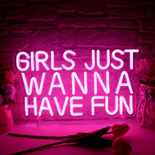 Letrero de neón "Las chicas solo quieren divertirse" para decoración de pared, letreros de neón LED rosa estilo retro, letrero de neón para chicas