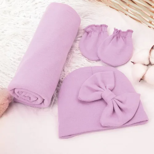 Miniatura 4 de AQOKKA Manta de Recepción para Recién Nacido con Gorro de Lazo Mitones Juego de Tarjetas de Madera para Recién Nacidos Niños Pequeños Bebé Niño Niña