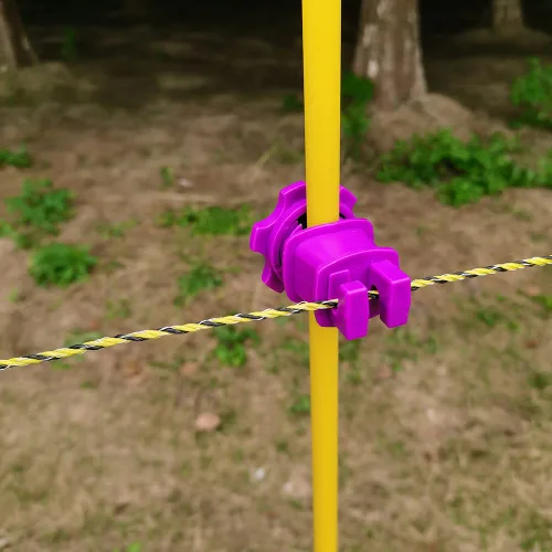Miniatura 7 de Aislador de poste redondo apretado de 25 piezas, aislante eléctrico de sujeción de alambre para cerca, traje de dos piezas (morado)