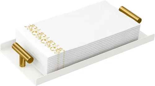 Miniatura 10 de STWWO Servilletero para baño, bandeja para toallas de invitados para baño, servilleteros negros con mango en T dorado, bandeja para toallas de mano