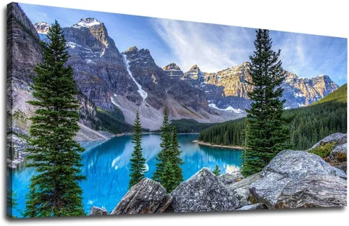 Lienzo decorativo para pared, diseño de lago de montaña, ilustraciones de naturaleza grande, lago Moraine alimentado glacialmente, parque nacional,