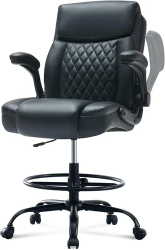 Miniatura 10 de Silla de dibujo alta para escritorio de pie, silla de escritorio alta ergonómica con anillo de pie ajustable, reposabrazos abatibles, soporte Gris