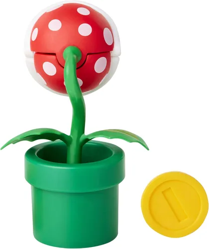 Miniatura 4 de World of Nintendo Super Mario Piranha Plant Figura articulada de 4 pulgadas con moneda