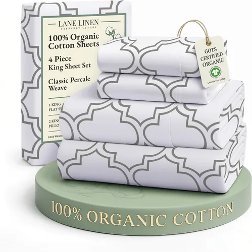 Miniatura 175 de LANE LINEN Sábanas 100% algodón orgánico para cama tamaño King, sábanas de percal suave, transpirables, de lujo, estilo hotelero, lavables a 09
