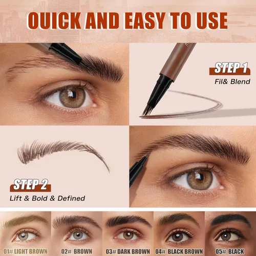Miniatura 6 de Bolígrafo 4D de doble punta para cejas, punta de pincel similar al cabello, tinte impermeable para cejas con punta suave, disponible en 5