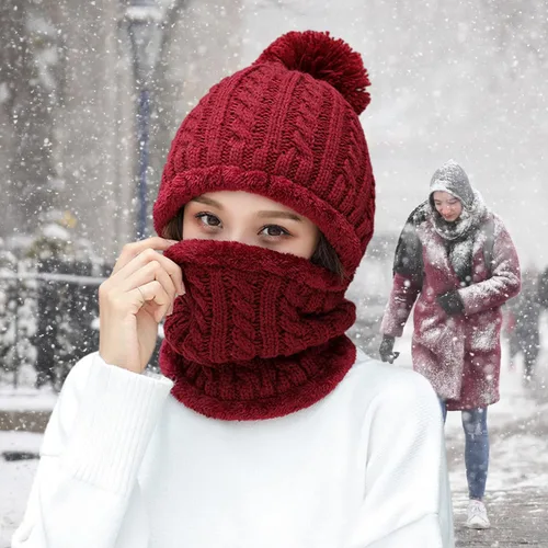 Miniatura 4 de HUAMULAN Gorro de invierno para mujer, de una pieza, con forro polar, pasamontañas, conjunto de máscara de pasamontañas, bufanda de cuello
