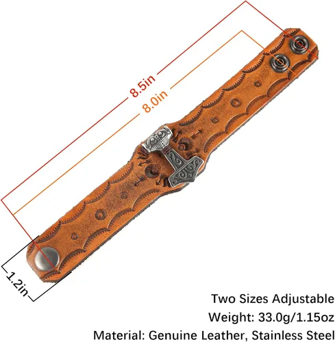 Miniatura 7 de HZMAN Mjölnir - Pulsera de piel auténtica para hombre diseño gótico ajustable estilo gótico