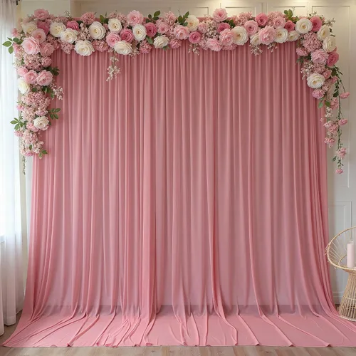 Miniatura 63 de Cortinas de fondo azul bebé de 10 pies x 10 pies, tela de gasa chiffon transparente sin arrugas, tela de fondo fotográfico drapeada para arco