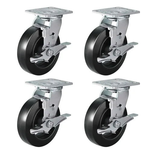 Miniatura 29 de Ruedas industriales de 5 x 2 pulgadas, rueda de goma en hierro fundido, juego de 4 ruedas resistentes con capacidad de hasta 1800 libras