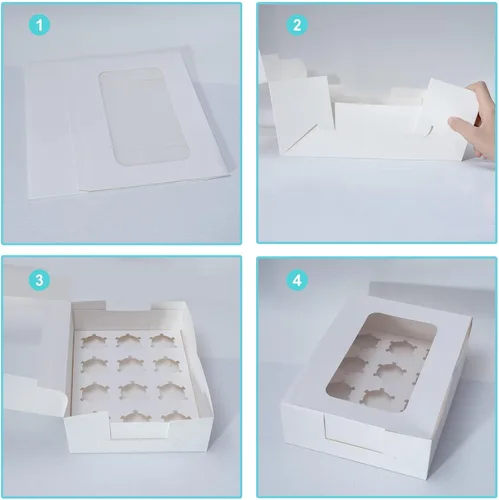 Miniatura 3 de Yeplan 5 Paquetes de Cajas para Cupcakes de 12 Unidades, Portadores de Cupcakes Blancos con Ventana, 13.4x9.8x4 Pulgadas Cajas para Galletas