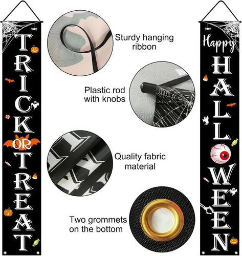 Miniatura 6 de JENFALL Decoraciones de Halloween al aire libre de "Trick or Treat" ("Trick or Treat" Happy HALLOWEEN) cartel para porche, decoración de puerta