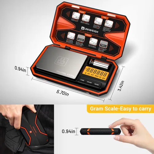 Miniatura 5 de UNIWEIGH - Báscula digital de bolsillo de 200 g/0.01 g, báscula digital de gramos, conversión de 6 unidades, báscula para joyas, báscula para Naranja
