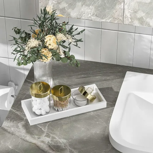 Miniatura 2 de Bandeja de tocador de baño para mostrador, bandeja decorativa de baño de bambú, bandeja de perfume para decoración del hogar, 11.3 pulgadas de largo