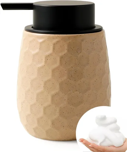 Miniatura 9 de Dispensador de jabón espumoso, dispensador de jabón de manos de espuma de cerámica de 12 onzas con diseño de panal para cocina o baño, dispensador