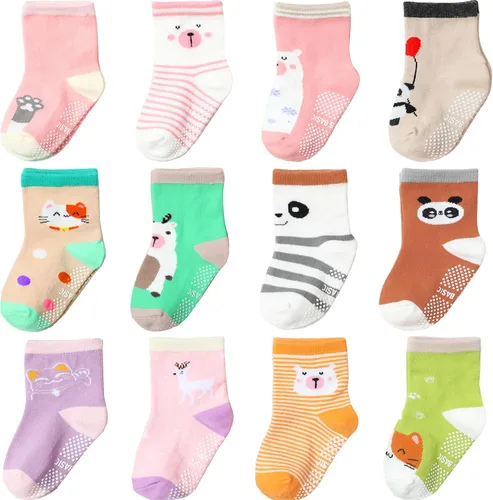 Miniatura 40 de Calcetines antideslizantes con agarre para tobillos, paquete de 12 unidades para niños pequeños, niños y niñas, lindos calcetines de algodón